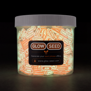 Glow in the Dark BIP39 Seed Tiles in Jar Black Background